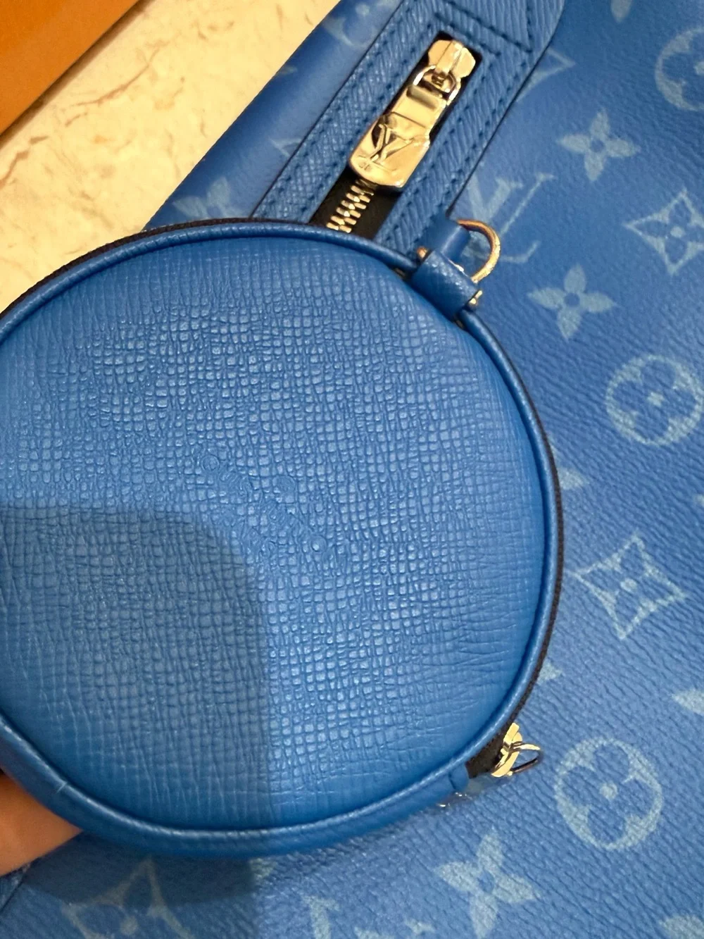 Louis Vuitton Monogram Blue Crossbody Sling bag with Round Pouch due M31075 new